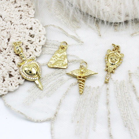 Colgantes de Cobre DIY Gothic Punk para Creación de Joyas Bañado en Oro 18K Corazón Calavera Cruz Ángel Esmalte Strass Accesorio