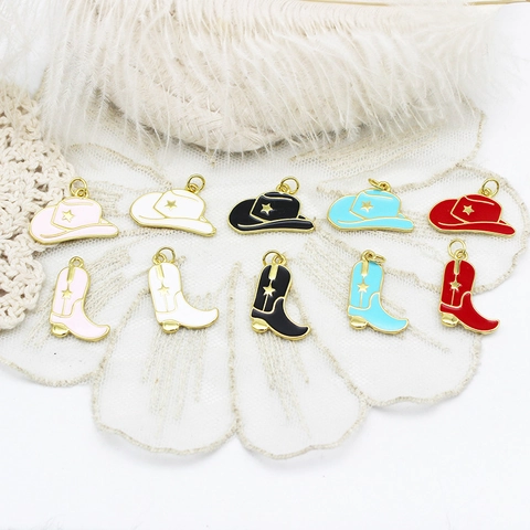 Copper 18K Gold Plated Enamel DIY Charms Heart Strawberry Cowboy Hat Boots Butterfly For Necklace Earring Jewelry Making