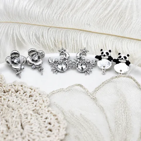 Koperen Doe-het-zelf Oorbel Basis Houders Voor Parel Sieraden Maken Panda Krab Klavertje Vier Vorm Strass Sieraden Benodigdheden