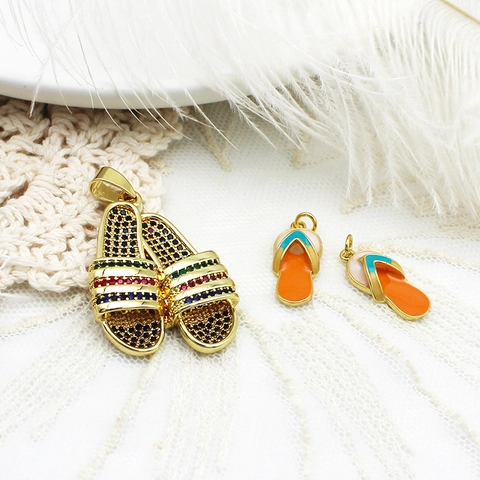 Gold Plated Copper Slipper Pendant For DIY Jewelry Making Evil Eye Enamel Rhinestone Charms For Necklace Bracelet Earring