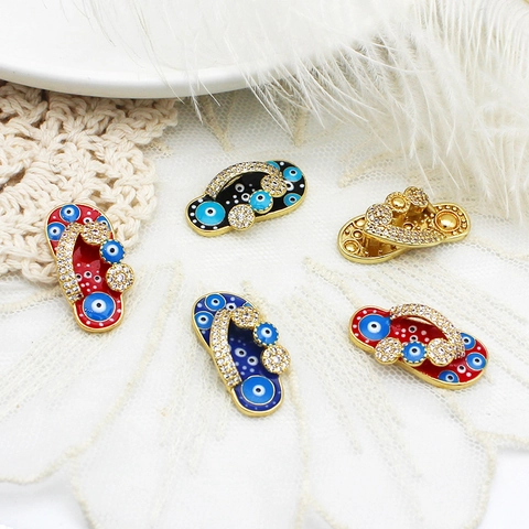 Gold Plated Copper Slipper Pendant For DIY Jewelry Making Evil Eye Enamel Rhinestone Charms For Necklace Bracelet Earring