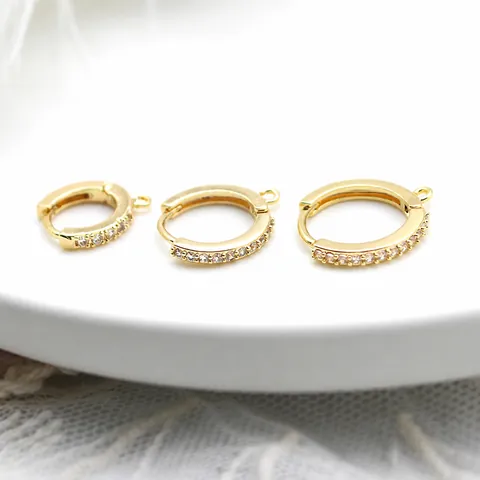 18K Gold Plated Copper Micro Pave Rhinestone Earring Buckles DIY Handmade Jewelry Findings Fashion Huggie Hoop Connectors
