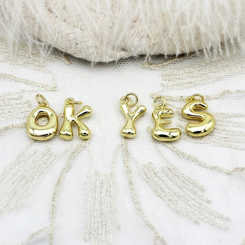 18K Gold Plated Copper 3D Bubble Initial Letter Pendants Puffy Alphabet Charm Pendant Only For DIY Jewelry Making Accessories
