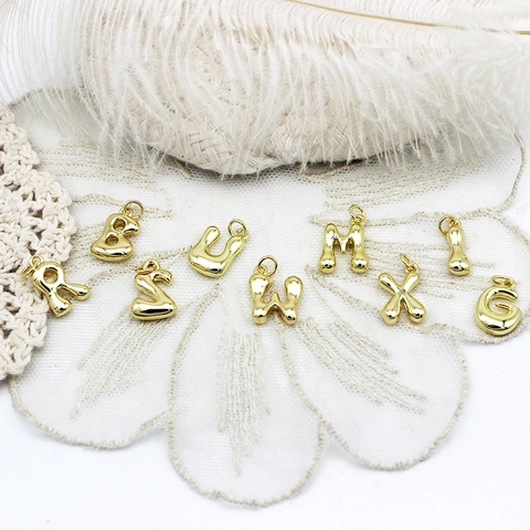 18K Gold Plated Copper 3D Bubble Initial Letter Pendants Puffy Alphabet Charm Pendant Only For DIY Jewelry Making Accessories