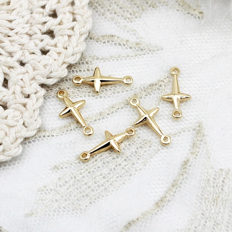 18K Real Gold Plated Copper DIY Jewelry Making Accessories Charms Cross Sun Flower Star Geometric Spacer Beads For Necklace