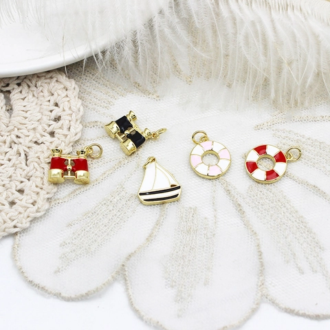 Nautical Series Sailboat Lifebuoy Helm Telescope Anchor Pendants 18K Gold Plated Enamel DIY Jewelry Making Materials Charm