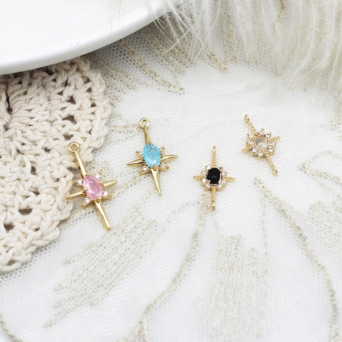 18K Gold Plated Copper North Star Pendant For DIY Jewelry Making Rhinestone Hexagram Star Charm Necklace Bracelet Accessary