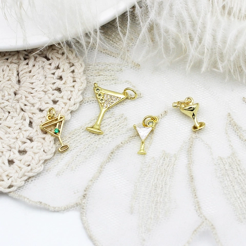 Brass Cocktail Glass Pendants Gold Plated Rhinestone Wine Glass Charms For Jewelry Making Handmade Necklace Accessory