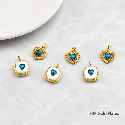 18K Vergoldeter Kupfer Herz Anhänger Muschel Blauer Strass Sea Of Heart Charm Für DIY Halskette Ohrring Schmuckherstellung Damen Geschenk