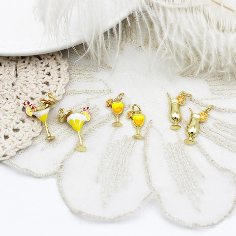 Brass Cocktail Glass Pendants Gold Plated Rhinestone Wine Glass Charms For Jewelry Making Handmade Necklace Accessory