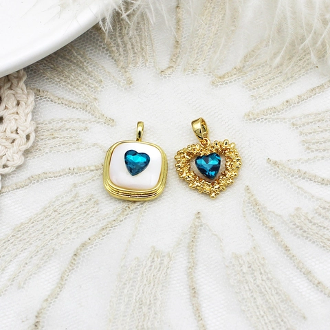 18K Vergoldeter Kupfer Herz Anhänger Muschel Blauer Strass Sea Of Heart Charm Für DIY Halskette Ohrring Schmuckherstellung Damen Geschenk