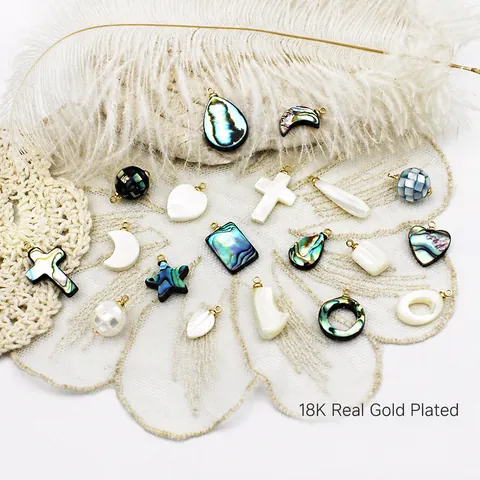 Natural Abalone Shell Mother Of Artificial Pearl Geometric Pendants 18K Gold Plated Brass Heart Star DIY Jewelry Pendant Only Without Chain
