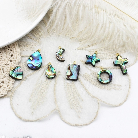 Natural Abalone Shell Mother Of Artificial Pearl Geometric Pendants 18K Gold Plated Brass Heart Star DIY Jewelry Pendant Only Without Chain