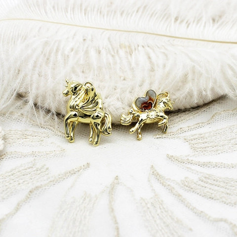 DIY Copper 18K Gold Plated Rocking Horse Unicorn Pendants Animal Enamel Rhinestone Charms For Necklace Bracelet Jewelry Making