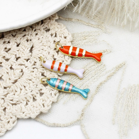 18K Gold Plated Enamel Fish Pendants DIY Jewelry Accessories Copper Koi Fish Bone Charms For Necklace Pendant Only (Without Chain)