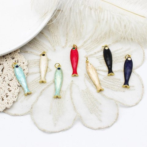 18K Gold Plated Enamel Fish Pendants DIY Jewelry Accessories Copper Koi Fish Bone Charms For Necklace Pendant Only (Without Chain)