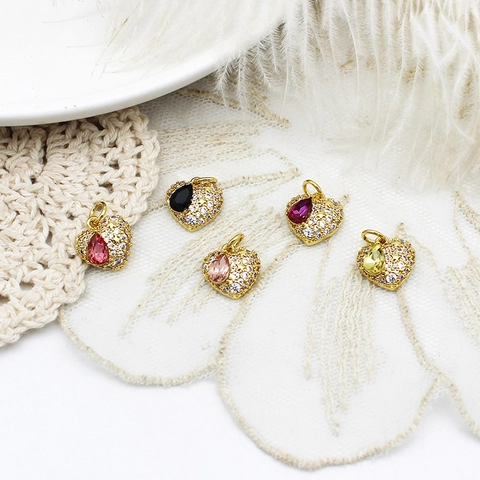 18K Gold Plated Copper Micro Pave Zirconia Clover Heart Gourd Pendants DIY Jewelry Making Findings Accessory Charm