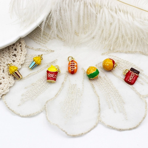 Gold Plated Copper Enamel Food Fruit Mushroom Pendant Charms For DIY Necklace Jewelry Making Accessories Burger Pizza Bottle Shape