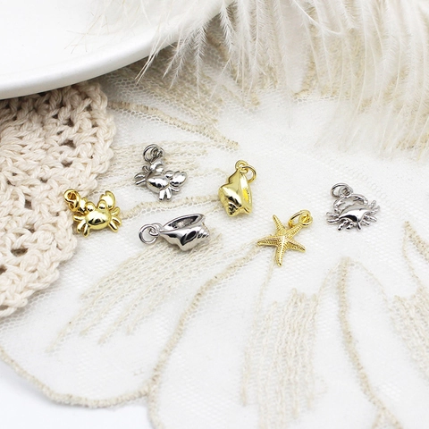 Marine Life Pendants DIY Jewelry Accessories Copper 18K Gold Plated Crab Starfish Turtle Conch Mini Charms For Jewelry Making