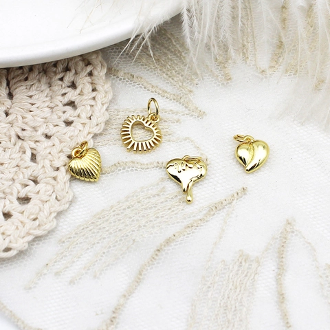 Copper 18K Gold Plated Heart Lock Key Bone Pendants Micro Pave Zirconia For DIY Necklace Bracelet Accessory Jewelry Making