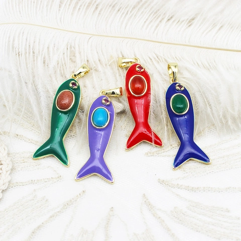 DIY Colorful Enamel Tropical Fish Pendant Charms For Jewelry Making Gold Plated Copper Animal Sea Fish Necklace Earring Accessories
