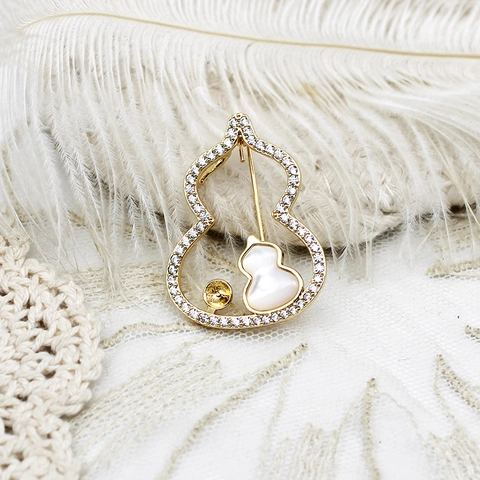 18K Gold Plated Copper Gourd Bow Knot Brooch Pendant DIY Jewelry Accessories Rhinestone Artificial Pearl Mother Of Pearl Finding