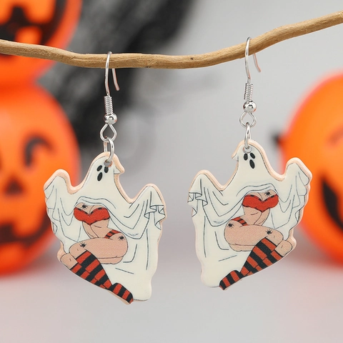 Halloween Creative Sexy Pin-up Girl Ghost Acrylic Drop Earrings Vintage Funny Ghost Party Costume Jewelry For Women