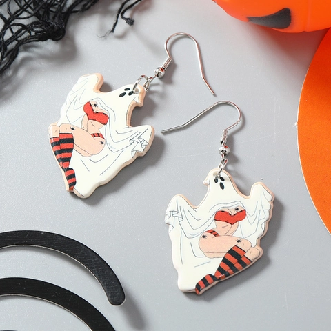 Halloween Creative Sexy Pin-up Girl Ghost Acrylic Drop Earrings Vintage Funny Ghost Party Costume Jewelry For Women