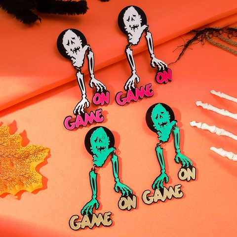 Halloween Skelett Geist Ohrhänger Acryl Game On Buchstaben Übertriebene Gothic Party Drop Ohrringe Damen Schmuck