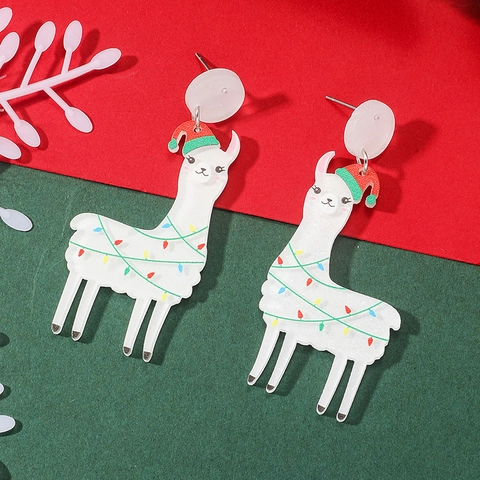 Christmas Alpaca Acrylic Drop Earrings Cute Cartoon Llama Dangle Earrings For Women Holiday Party Festive Jewelry Gift