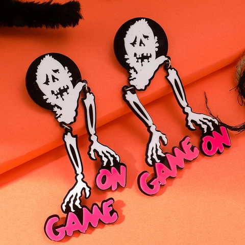 Halloween Skelett Geist Ohrhänger Acryl Game On Buchstaben Übertriebene Gothic Party Drop Ohrringe Damen Schmuck