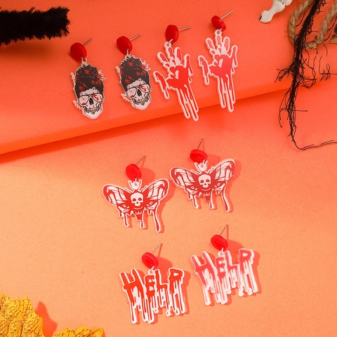 Halloween Acrylic Stud Earrings Gothic Horror Blood Handprint Help Skull Design Punk Party Jewelry For Women Accessory