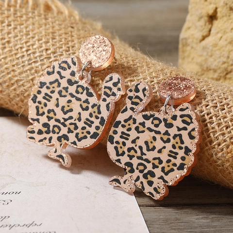 Orecchini a Goccia in Acrilico Tacchino del Ringraziamento Stampa Leopardata Glitter Uccello Animale Gioielli per Donna Festa