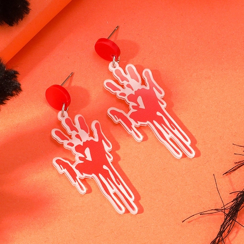Halloween Acrylic Stud Earrings Gothic Horror Blood Handprint Help Skull Design Punk Party Jewelry For Women Accessory