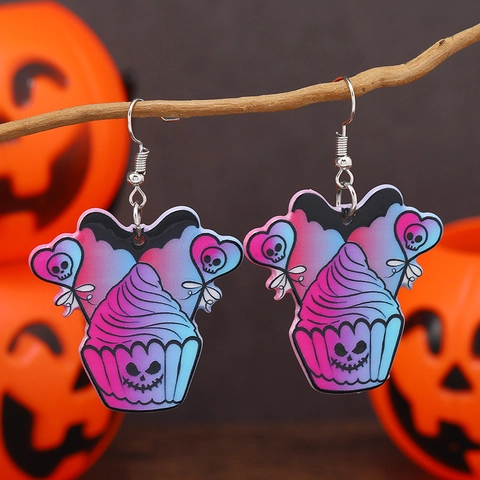 Halloween Acryl Ohrhänger Verlauf Totenkopf Fledermaus Herz Sarg Voodoo Puppe Gruselig Gothic Ohrringe Damen Party Schmuck