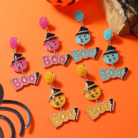 Halloween Pompoen Tovenaarshoed BOO Letter Oorbellen Handgemaakte Kralen Legering Emaille Oorbellen Voor Vrouwen Feest Sieraden