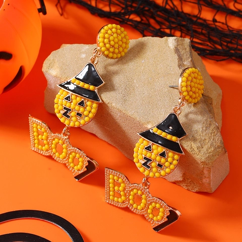 Halloween Pompoen Tovenaarshoed BOO Letter Oorbellen Handgemaakte Kralen Legering Emaille Oorbellen Voor Vrouwen Feest Sieraden
