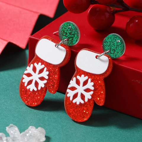 Christmas Acrylic Dangle Earrings Set Snowman Christmas Tree Sock Glove Cup Snowflake Festive Earrings For Women Party Jewelry