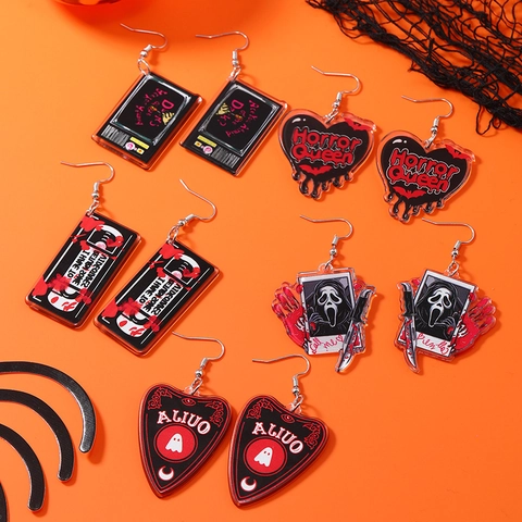 Gothic Halloween Acrylic Drop Earrings For Women Horror Ghost Blood Splatter Heart VHS Tape Novelty Jewelry Party Gift