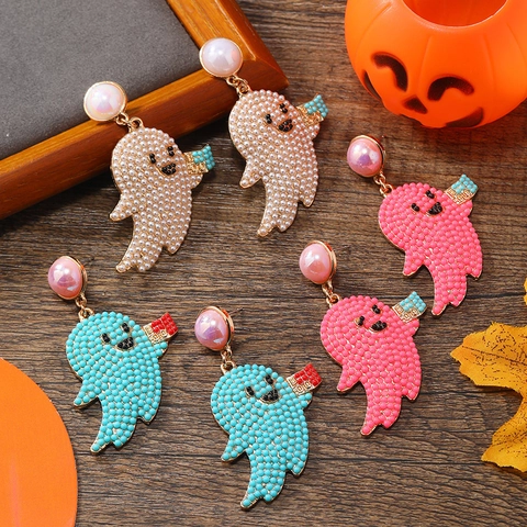 Pendientes de Cuentas de Fantasma de Halloween para Mujer Lindos Dibujos Animados Boo Joyería de Fiesta Regalo