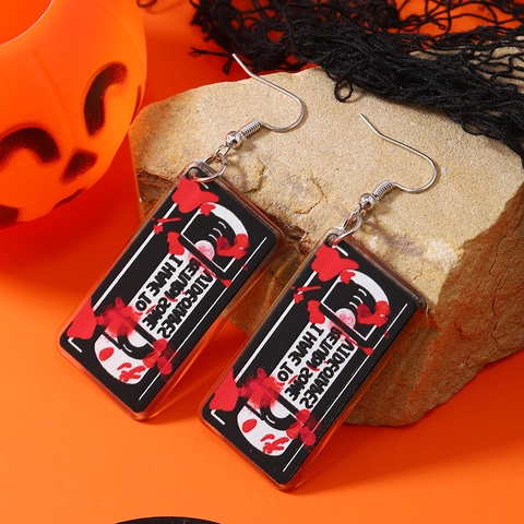 Gothic Halloween Acrylic Drop Earrings For Women Horror Ghost Blood Splatter Heart VHS Tape Novelty Jewelry Party Gift