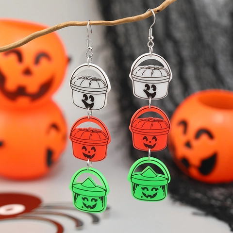 Pendientes Colgantes de Cubo de Caramelos de Calabaza de Acrílico de Halloween Joyería de Gota Multicolor de Cara de Fantasma Gótica Exagerada