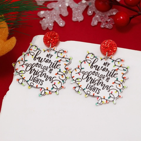 Christmas Acrylic Drop Earrings For Women Colorful Rainbow Santa Claus Pattern Festive Party Stainless Steel Earring Post
