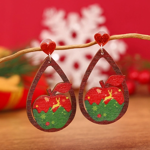 Pendientes Colgantes de Madera de Navidad Poste de Acero Inoxidable Papá Noel Reno Pingüino Joyería para Mujeres