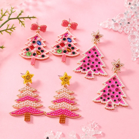 Orecchini a Goccia Albero di Natale in Lega Vintage per Donna Con Perno in Acciaio Inossidabile Strass Colorati Fiocco Stella Gioielli Festa