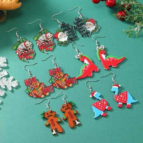 Lustige Weihnachten Acryl Tropfen Ohrringe Cartoon Weihnachtsmann Dinosaurier Lebkuchenmann Festliche Feiertag Legierung Haken Ohrringe Schmuck Geschenk