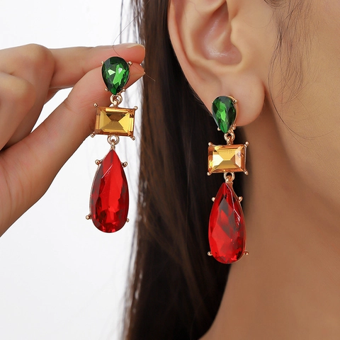 Exaggerated Alloy Geometric Rhinestone Drop Earrings Vintage Luxury Faux Crystal Dangle Earrings For Wedding Party Women Jewelry