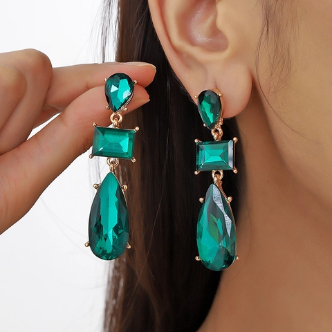 Exaggerated Alloy Geometric Rhinestone Drop Earrings Vintage Luxury Faux Crystal Dangle Earrings For Wedding Party Women Jewelry