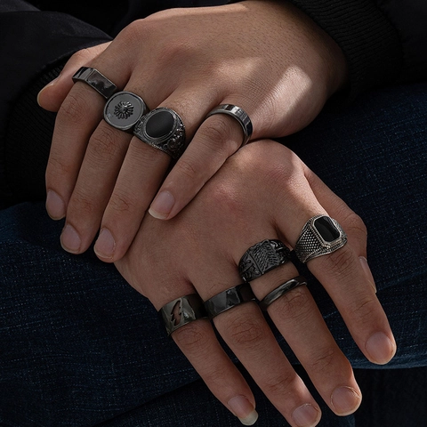 Vintage Legierung Ringe Kollektion Für Herren Damen Punk Hip Hop Street Style Herz Sonne Geometrische Strass Ringe Schmuck