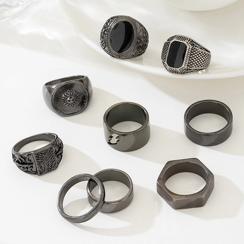 Vintage Legierung Ringe Kollektion Für Herren Damen Punk Hip Hop Street Style Herz Sonne Geometrische Strass Ringe Schmuck